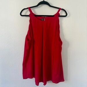 Flowy Red Chiffon Scallop Sleeve Blouse